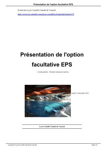 PrÃ©sentation de l'option facultative EPS - LycÃ©e Camille Claudel de ...