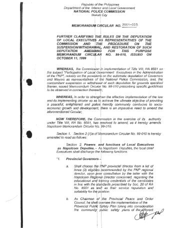 MEMORANDUM CIRCULAR NO. 2001 ~003 - Napolcom