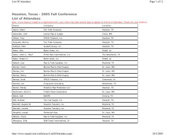 Houston, Texas - 2005 Fall Conference List of Attendees - NASPD