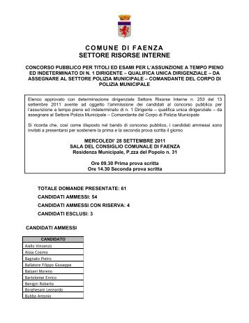 COMUNE DI FAENZA SETTORE RISORSE INTERNE