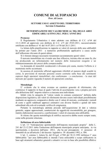 Relazione tecnica estimativa finalizzata alla determinazione dei ...