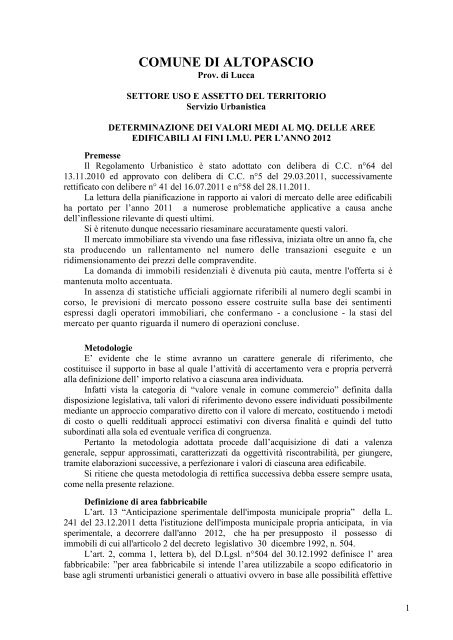 Relazione tecnica estimativa finalizzata alla determinazione dei ...