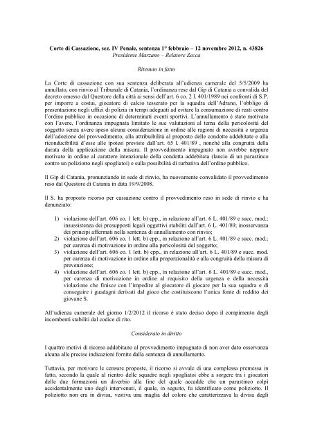 Corte di Cassazione, sez. IV Penale, sentenza n. 43826/12 - Rdes.it