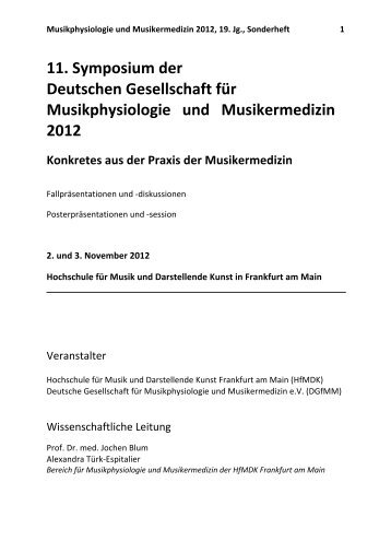 Symposiumheft 2012 - Deutsche Gesellschaft fÃ¼r Musikphysiologie ...