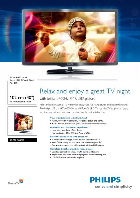 40PFL6606K/02 Philips Smart LED TV with Pixel Plus HD
