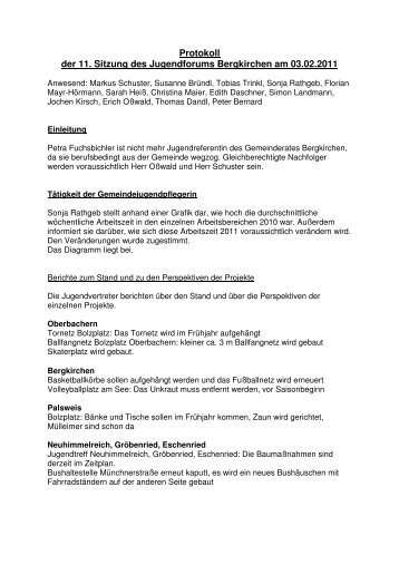 Protokoll der 11. Sitzung des Jugendforums Bergkirchen am 03.02.2011