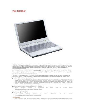 VAIO TX37GP/W - ComX