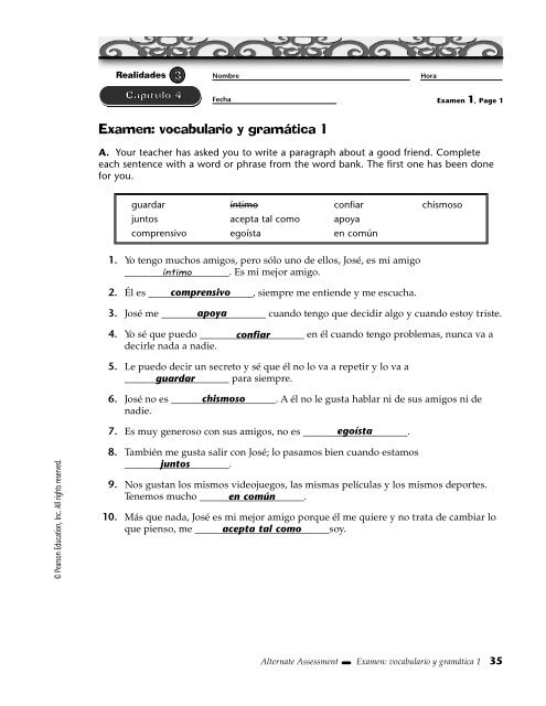 Examen Vocabulario Y Grama Tica 1 Hatboro Horsham School District Examen Vocabulario Y Grama Tica 1 Hatboro Horsham School District