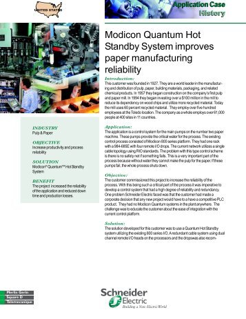 Modicon Quantum Hot Standby improves paper ... - Schneider Electric