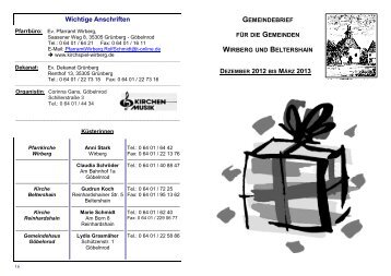 Dezember 2012 - März 2013 - Kirchspiel Wirberg