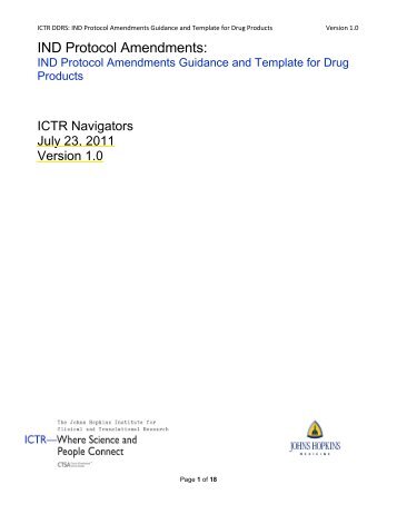 IND Protocol Amendments Guidance and Template for Drug ...