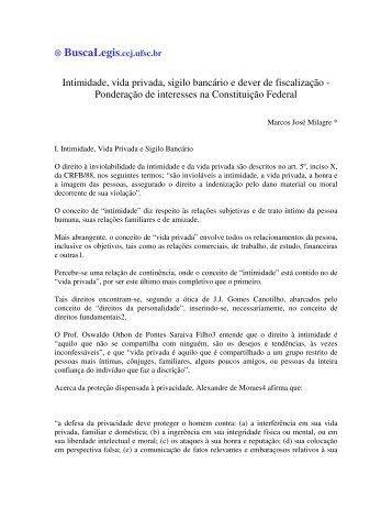 Intimidade, vida privada, sigilo bancÃ¡rio e dever de ... - BuscaLegis