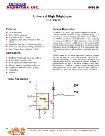 HV9910 Universal High Brightness LED Driver