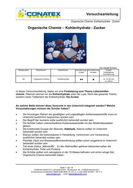 Organische Chemie – Kohlenhydrate - Zucker - Conatex-Didactic ...