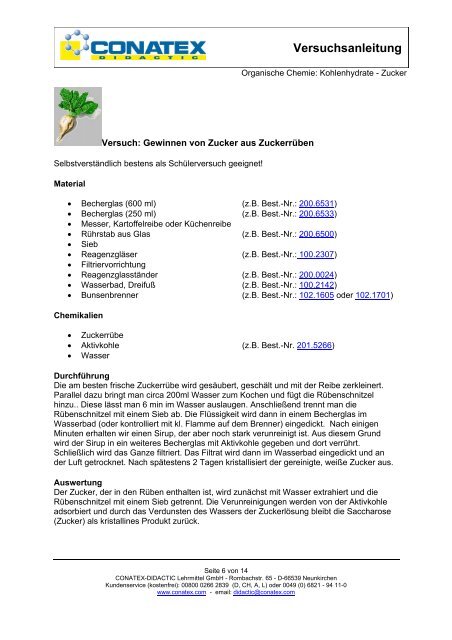 Organische Chemie – Kohlenhydrate - Zucker - Conatex-Didactic ...