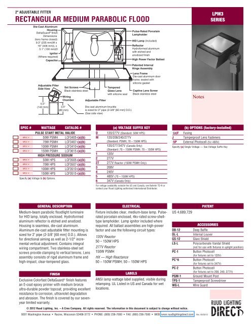Spec Sheet Ruud Lighting Direct Spec Sheet Ruud Lighting Direct