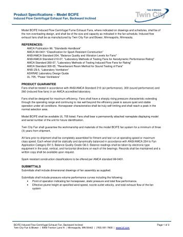 TCF Specifications - BCIFE - Twin City Fan & Blower