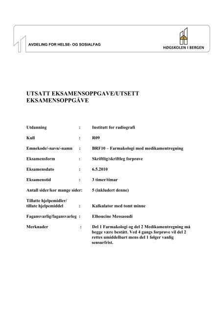 Radio Fasit BRF10 Farmakologi med medikamentregning 060510