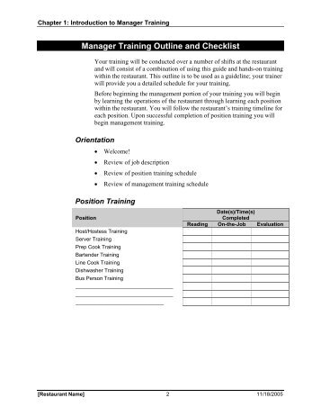 Manager Training Outline and Checklist