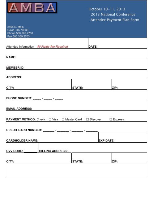 2013 Payment Plan Form