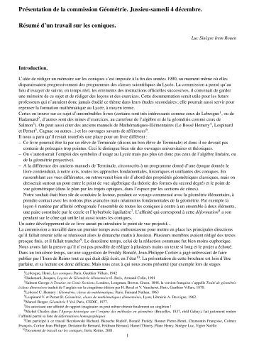 RÃ©sumÃ© d'un travail sur les coniques.