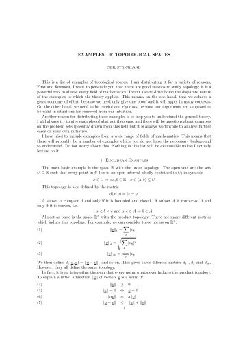 EXAMPLES OF TOPOLOGICAL SPACES This is a list of examples ...