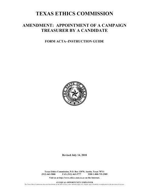Form ACTA Texas State Ethics Commission