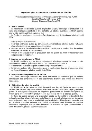 RÃ¨glement pour le contrÃ´le du miel Ã©laborÃ© par la FSSA Verein ...