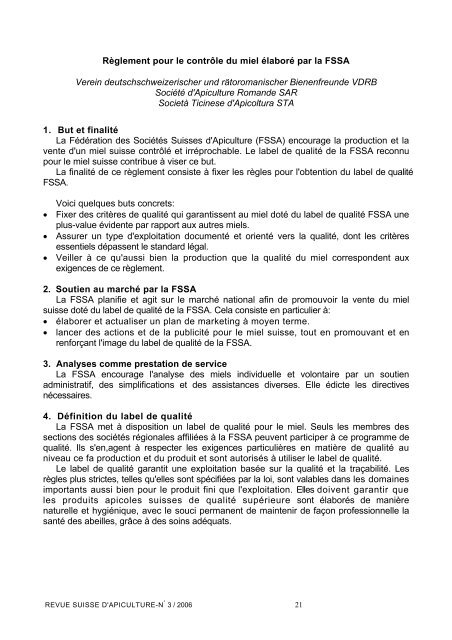 RÃ¨glement pour le contrÃ´le du miel Ã©laborÃ© par la FSSA Verein ...