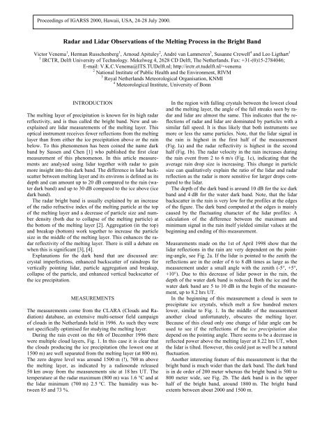 Radar and Lidar Observations of the Melting Process in the Bright ...