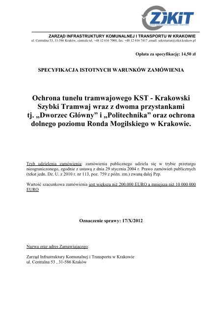 Ochrona tunelu tramwajowego KST - Krakowski Szybki ... - ZIKiT