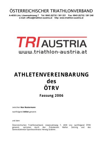 ATHLETENVEREINBARUNG des ÃTRV - Tri-Team-Hallein