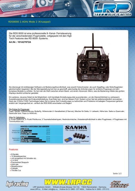 Bedienungsanleitung SANWA RDS8000 2,4GHz Set Mode 2