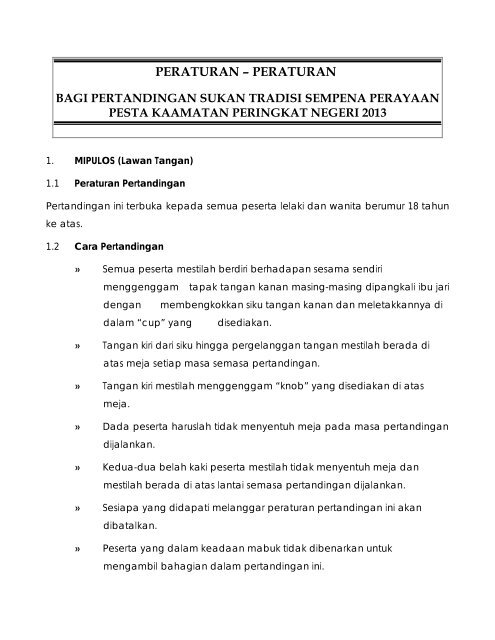 Peraturan Pertandingan Sukan Tradisi - Sabah