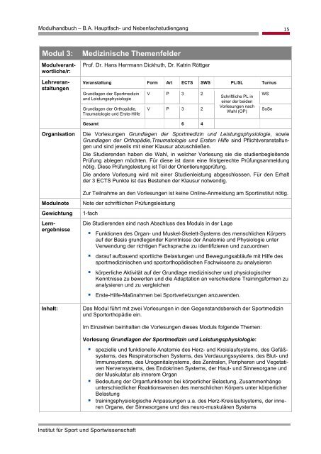 Modulhandbuch - Institut fÃ¼r Sport und Sportwissenschaft