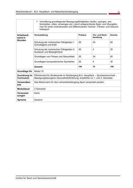 Modulhandbuch - Institut fÃ¼r Sport und Sportwissenschaft