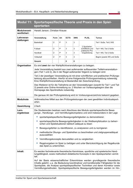 Modulhandbuch - Institut fÃ¼r Sport und Sportwissenschaft