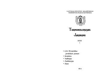 TerminoloÄ£ijas Jaunumi Nr. 1 (2002) - LZA TerminoloÄ£ijas komisija