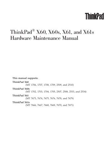 ThinkPad X60, X60s, X61, and X61s Hardware Maintenance Manual