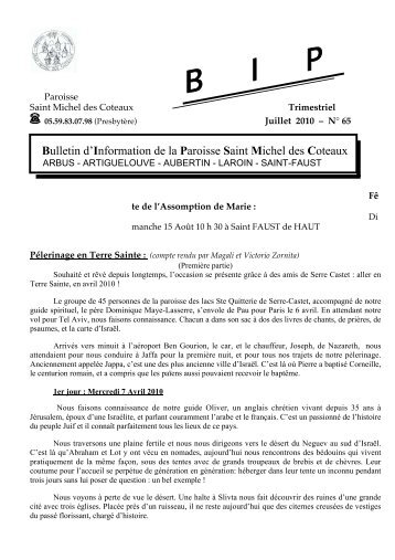 Bulletin d'Information de la Paroisse Saint Michel des Coteaux