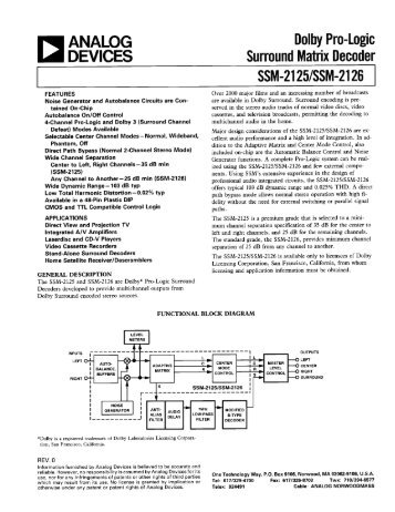 SSM-2125/SSM-2126 Dolby Pro-Logic Surround Matrix ... - ZMiTAC
