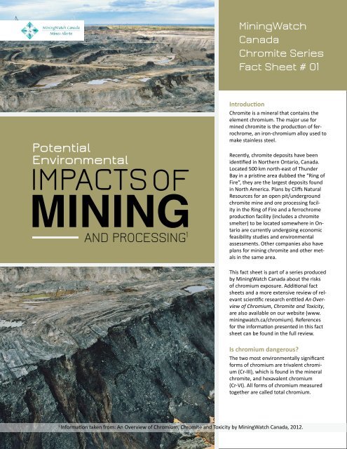 Potential Impacts Of Mining And Processing Chromite Fact Sheet 1