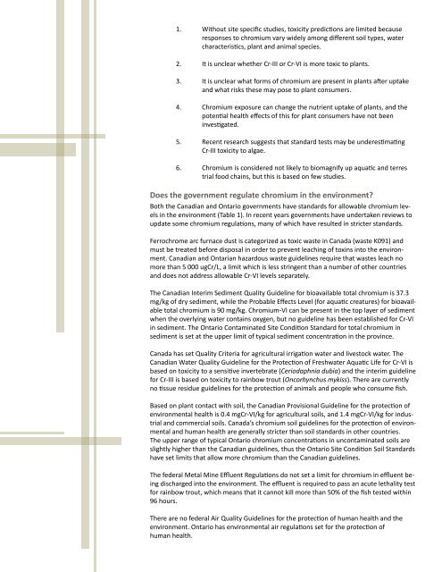 Potential impacts of mining and processing chromite. Fact Sheet 1