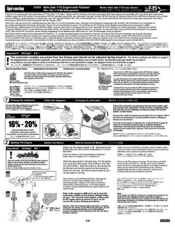 Bedienungsanleitung HPI Nitro Star T15 Motor mit Seilzugstarter