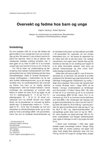 Overvekt og fedme hos barn og unge - Pediatrisk Endokrinologi