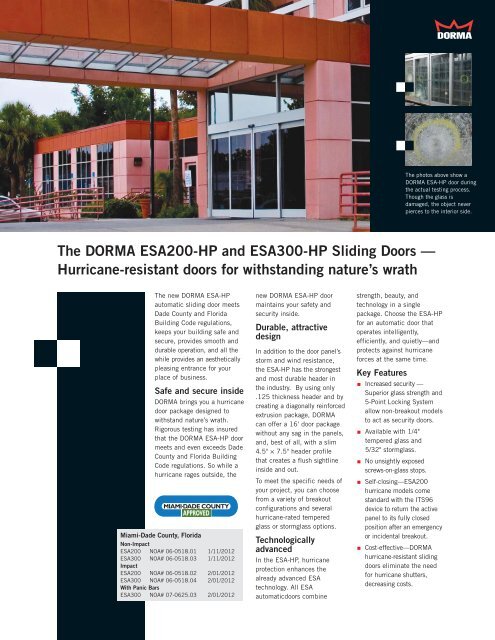 The DORMA ESA200-HP and ESA300-HP Sliding Doors ...