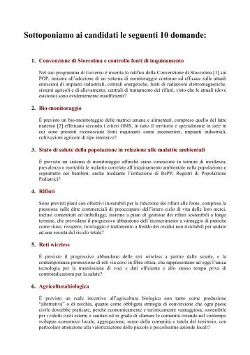 Leggi le 10 domande. - Mamme per la Salute e l'Ambiente Onlus