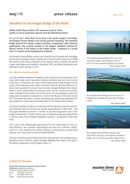 [Press Release] Qingdao Haiwan Bridge - Maurer SÃ¶hne Group