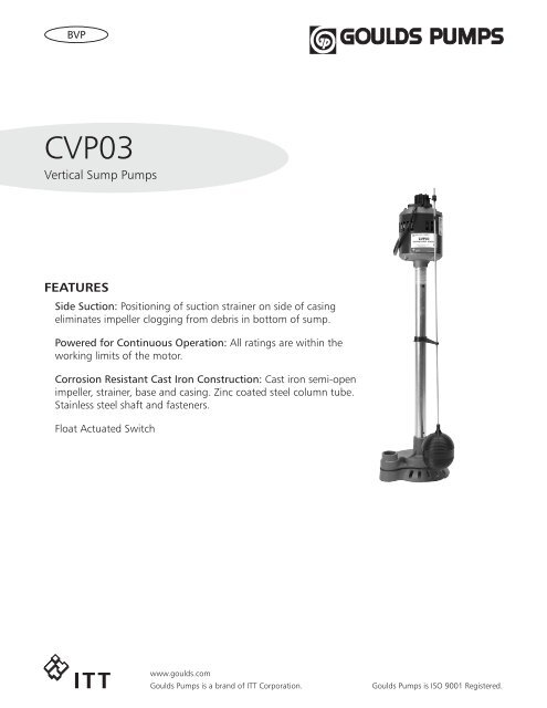 Vertical Sump Pumps FEATURES - Pump Express