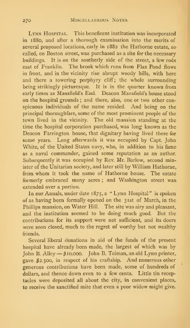 History of Lynn, Essex County, Massachusetts, including Lynnfield ...